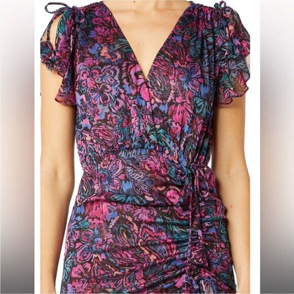 Misa Colette Ruched Floral Midi Dress Size Medium - Picture 3 of 14